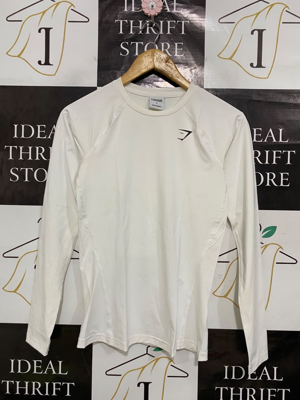 GYMSHARK | S| BUST 15| WOMEN'S APEX LONG SLEEVE WHITE WORKOUT SHIRT - ATHLETIC GYM TOP
