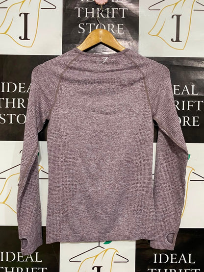 GYMSHARK | M| BUST 15| WOMEN'S VITAL SEAMLESS LONG SLEEVE PURPLE MARL WORKOUT SHIRT - ATHLETIC GYM TOP