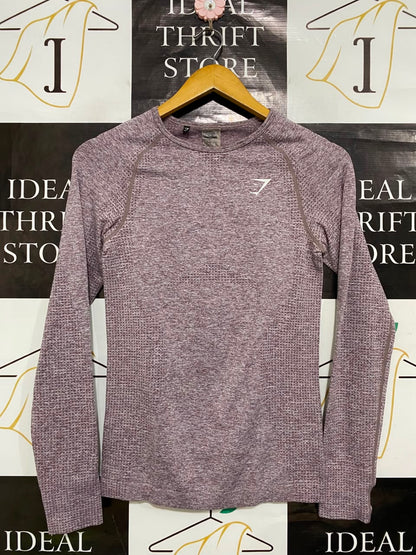 GYMSHARK | M| BUST 15| WOMEN'S VITAL SEAMLESS LONG SLEEVE PURPLE MARL WORKOUT SHIRT - ATHLETIC GYM TOP