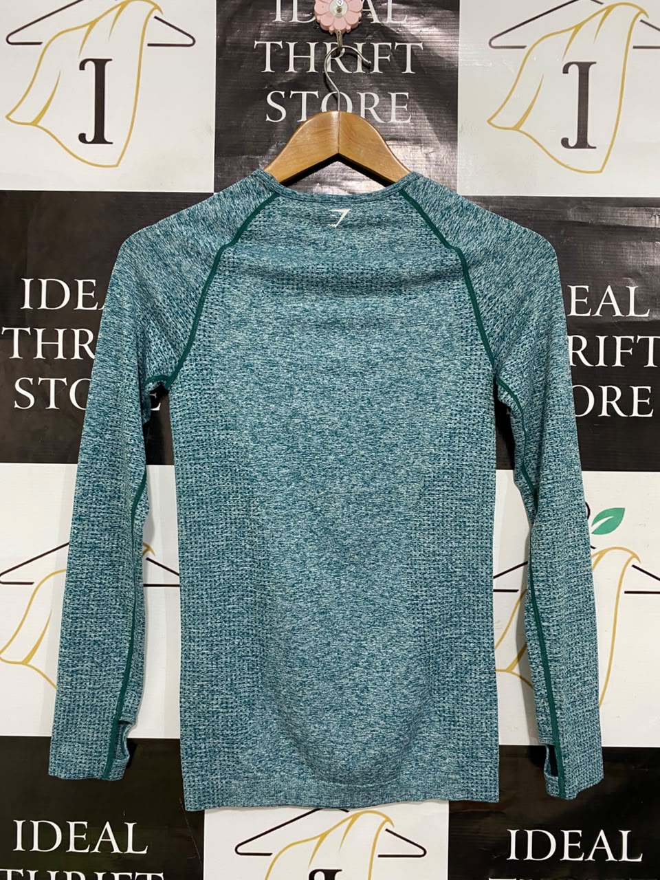 GYMSHARK | S| BUST 14| WOMEN'S VITAL SEAMLESS LONG SLEEVE TEAL MARL WORKOUT SHIRT