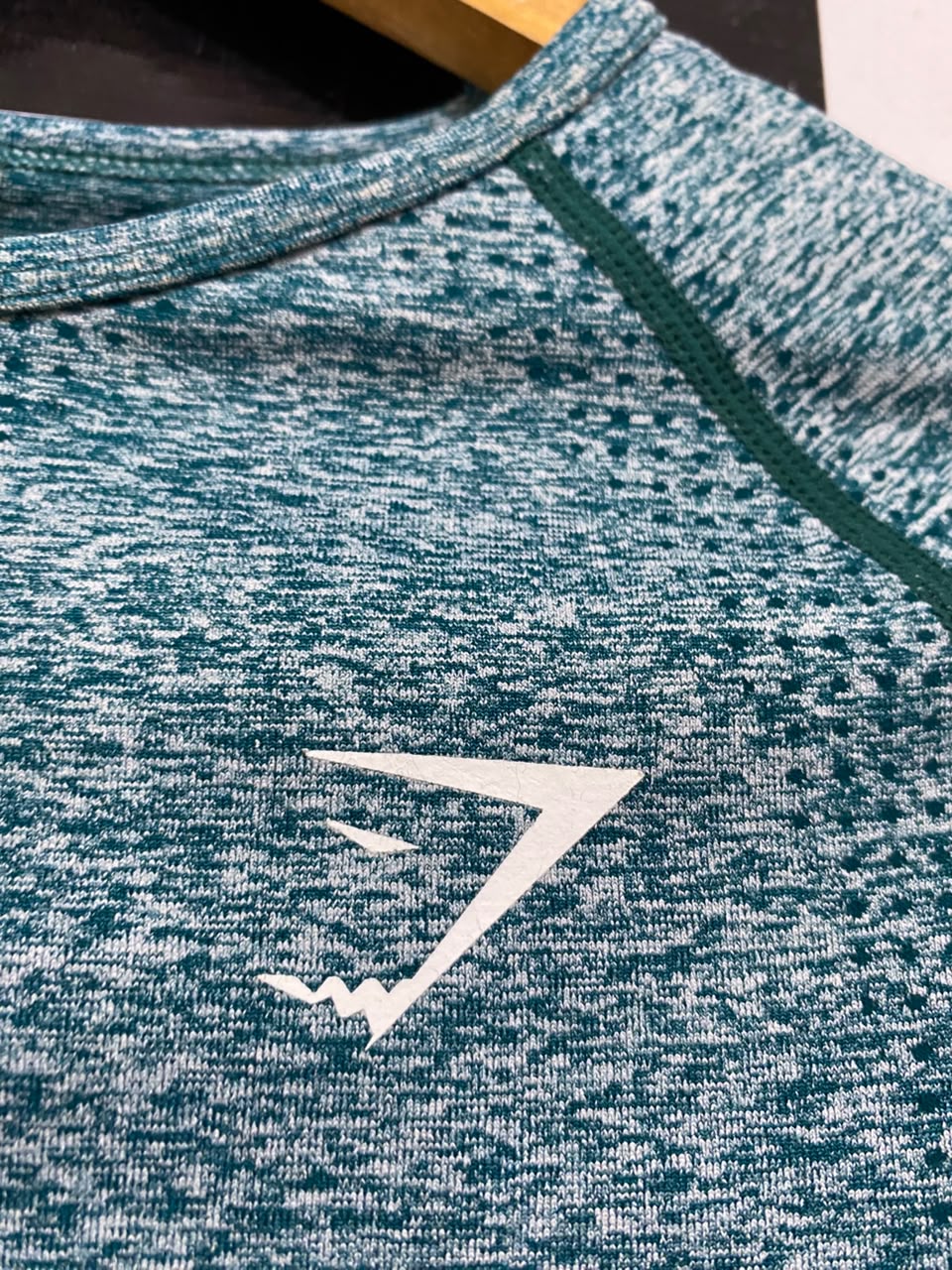 GYMSHARK | S| BUST 14| WOMEN'S VITAL SEAMLESS LONG SLEEVE TEAL MARL WORKOUT SHIRT