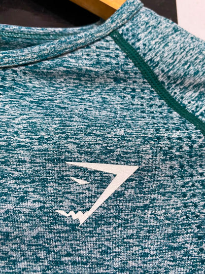 GYMSHARK | S| BUST 14| WOMEN'S VITAL SEAMLESS LONG SLEEVE TEAL MARL WORKOUT SHIRT