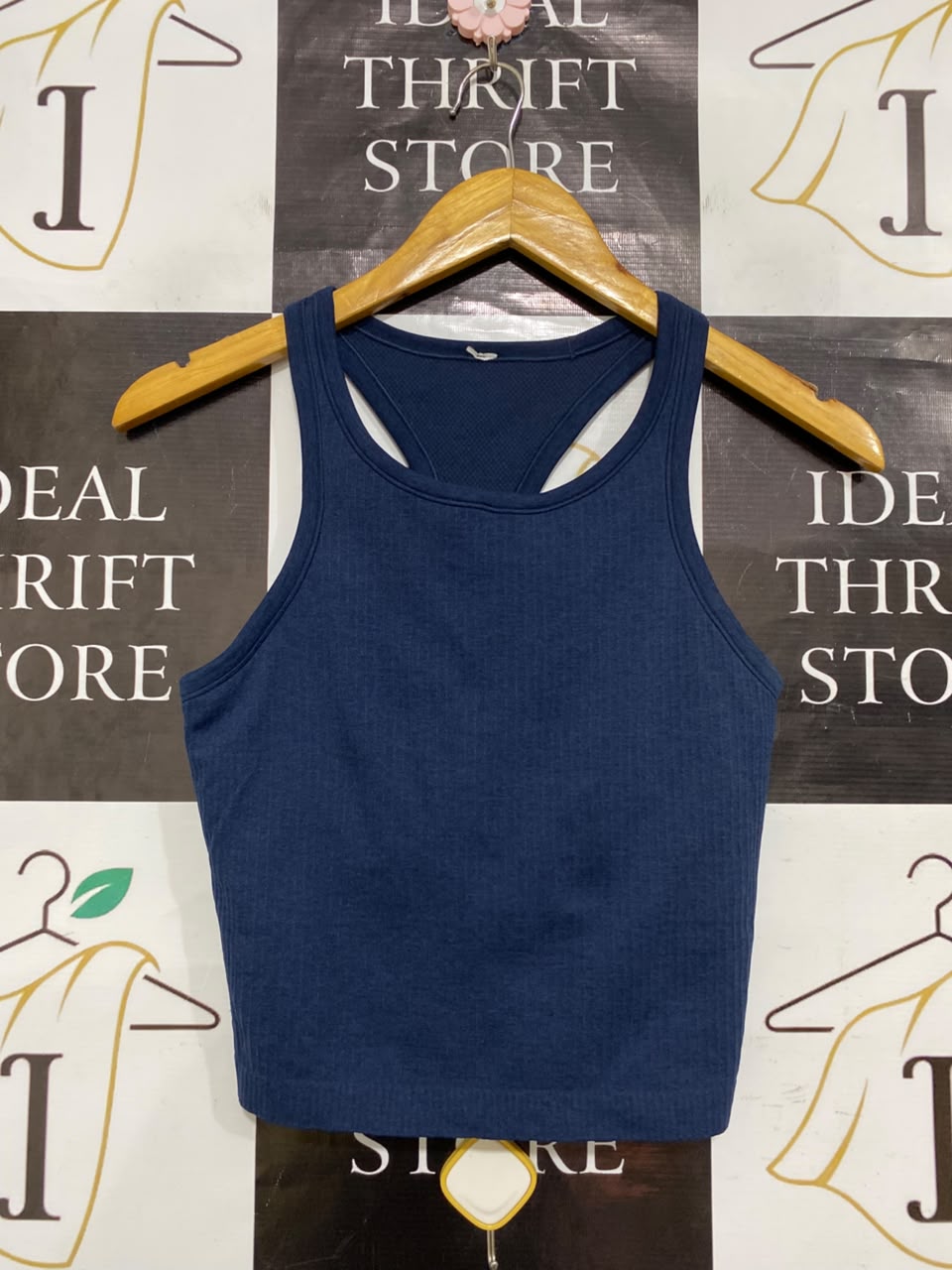 LULULEMON | S| BUST 14| NAVY BLUE RIBBED WORKOUT SHIRT