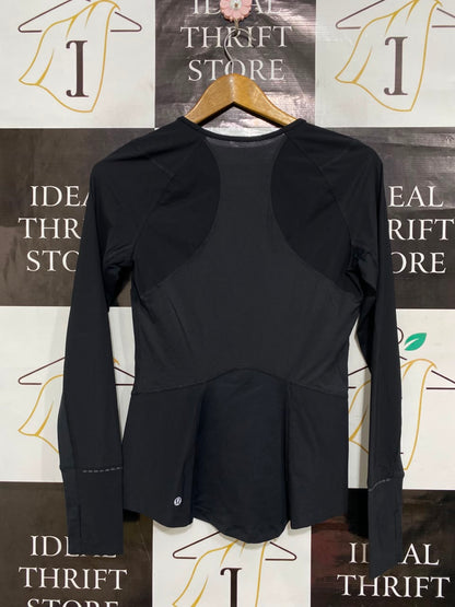 LULULEMON |M| BUST 16| BLACK WORKOUT SHIRT WITH THUMBHOLES & ZIP POCKET