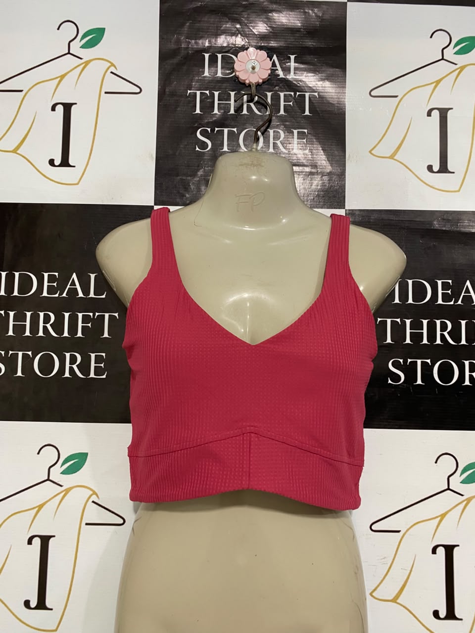 LULULEMON |S| BUST 15| WOMEN'S V-NECK RIBBED CROP TANK TOP - BRIGHT PINK WORKOUT BRA TOP