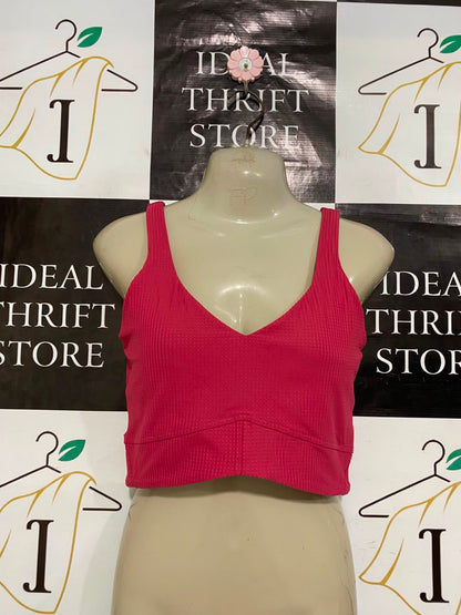 LULULEMON |S| BUST 15| WOMEN'S V-NECK RIBBED CROP TANK TOP - BRIGHT PINK WORKOUT BRA TOP