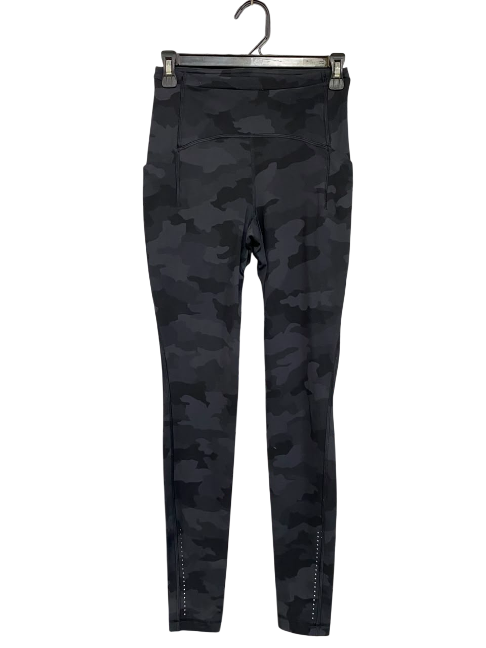 LULULEMON |XS| WAIST 24| WOMEN'S BLACK CHARCOAL CAMO HIGH-WAISTED ATHLETIC LEGGINGS WITH SIDE POCKETS & REFLECTIVE