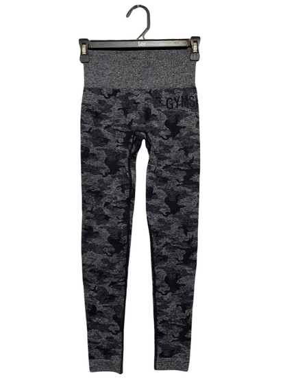 GYMSHARK |XS| WAIST 22| CHARCOAL GREY CAMO HIGH-WAISTED SEAMLESS LEGGINGS