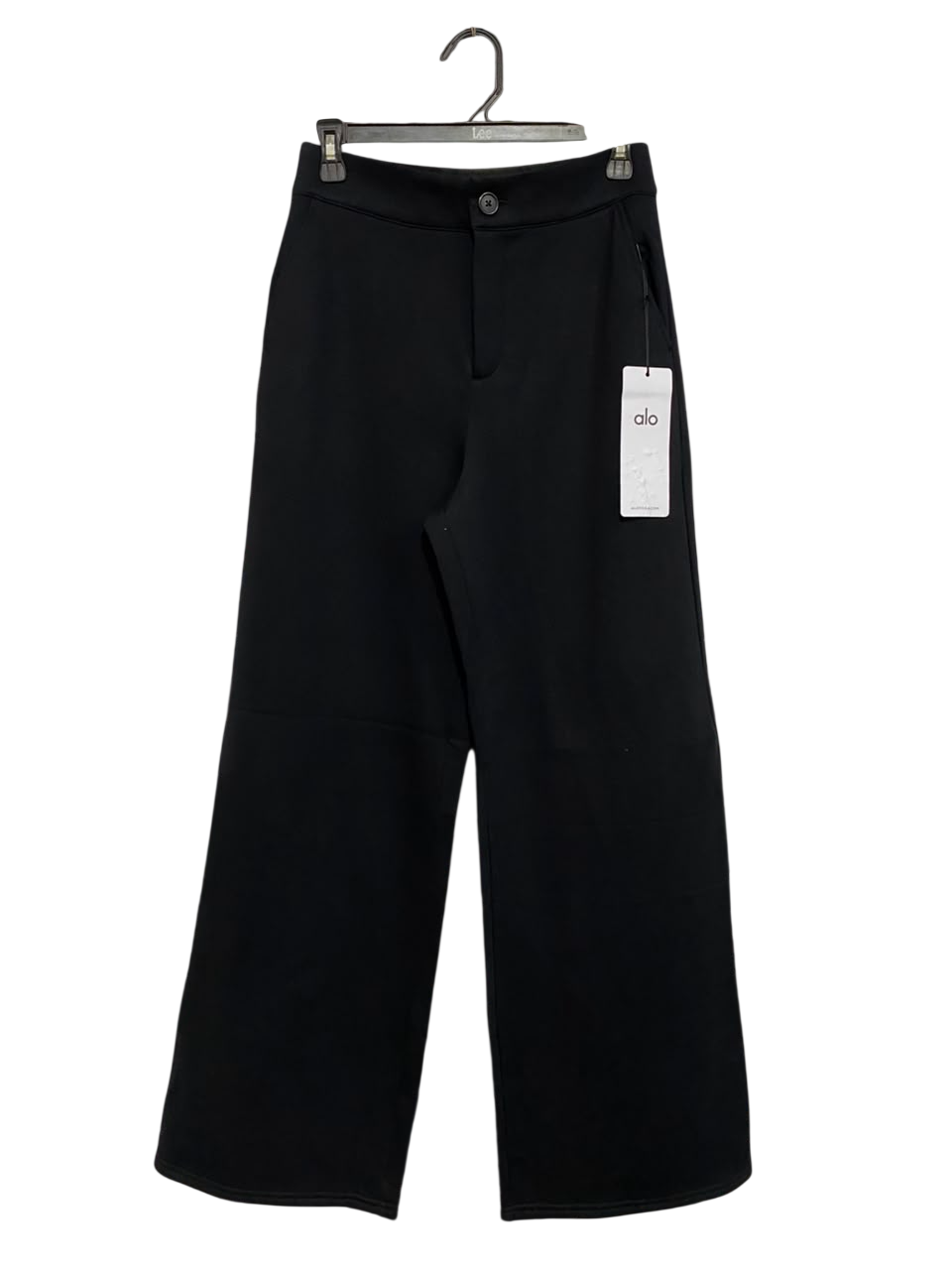 ALO |S| WAIST 26| BLACK HIGH-WAISTED BUTTON-FRONT WIDE-LEG PANTS