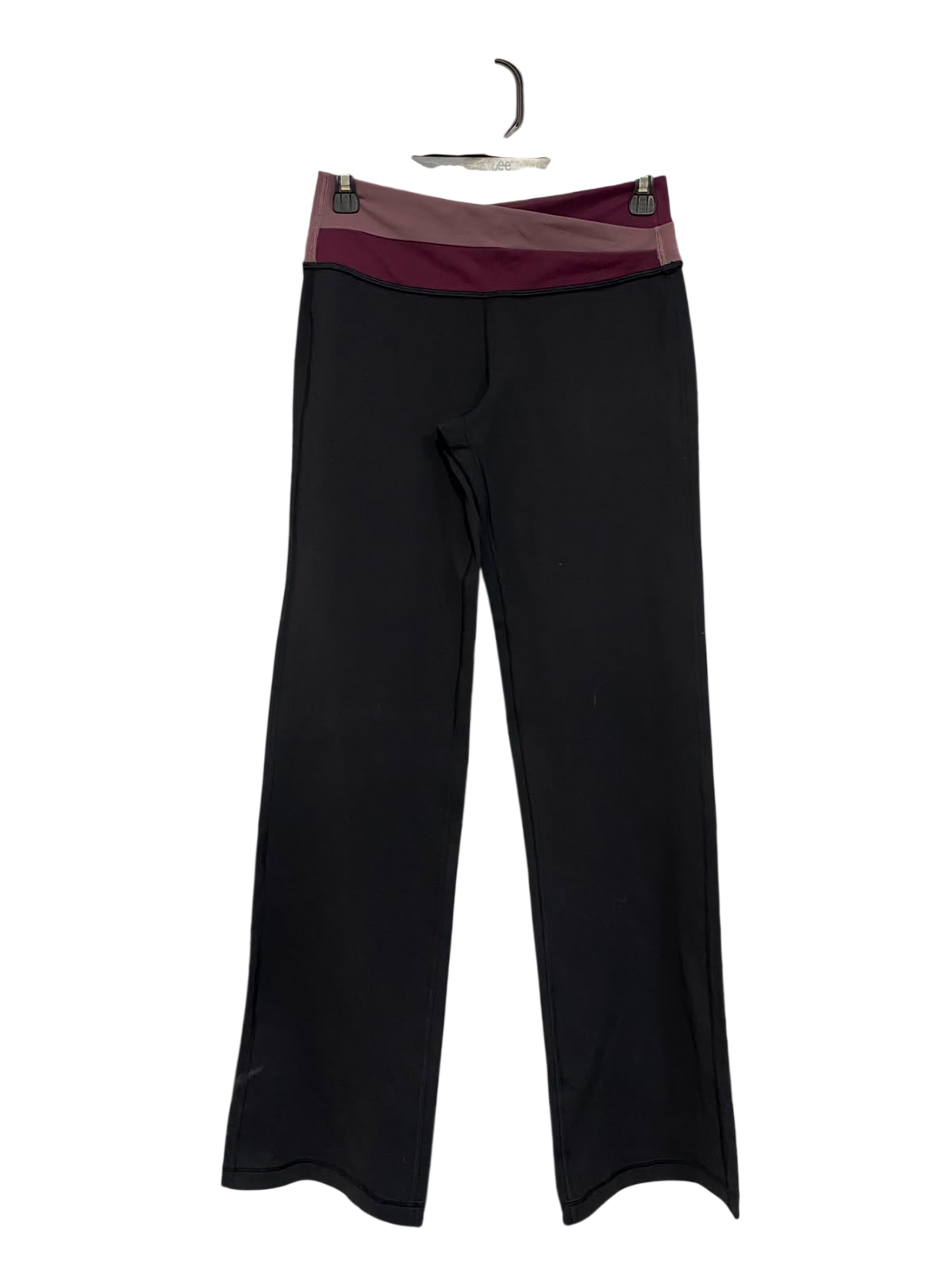 LULULEMON |S| WAIST 26| WOMEN'S BLACK AND PLUM CROSSOVER WAIST STRAIGHT-LEG YOGA PANTS