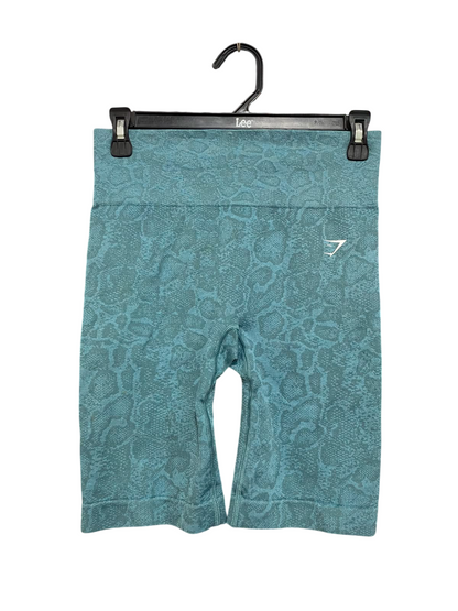 GYMSHARK |S| WAIST 26| WOMEN'S TEAL SNAKESKIN JACQUARD SEAMLESS HIGH-WAISTED BIKER SHORTS