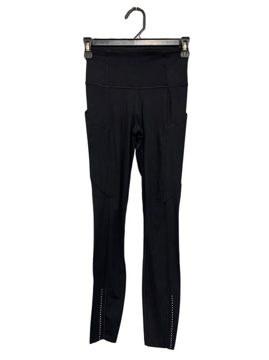 LULULEMON |XS| WAIST 22| WOMEN'S BLACK HIGH-WAISTED RUNNING LEGGINGS WITH SIDE POCKETS AND REFLECTIVE ACCENTS