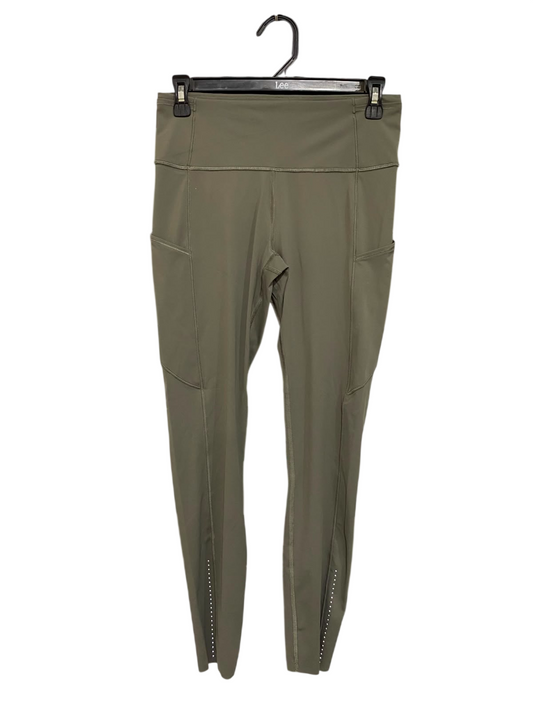 LULULEMON |S| WAIST 26| WOMEN'S OLIVE GREEN HIGH-WAISTED RUNNING LEGGINGS WITH SIDE POCKETS AND REFLECTIVE ACCENTS