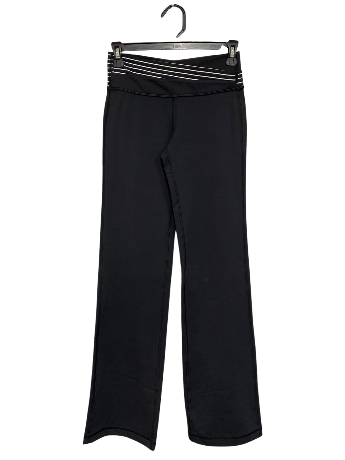 LULULEMON |XS| WAIST 24| WOMEN'S BLACK FLARED YOGA PANTS WITH STRIPED CROSSOVER WAISTBAND