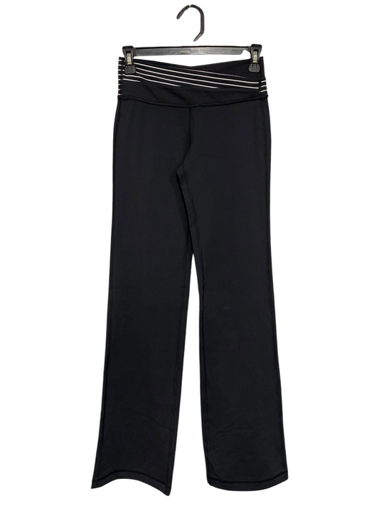 LULULEMON |XS| WAIST 24| WOMEN'S BLACK FLARED YOGA PANTS WITH STRIPED CROSSOVER WAISTBAND