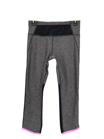 LULULEMON |M| WAIST 26| WOMEN'S CHARCOAL GREY HEATHERED CAPRI ATHLETIC LEGGINGS WITH PINK TRIM
