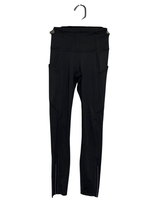 LULULEMON |XS| WAIST 22| WOMEN'S BLACK HIGH-WAISTED RUNNING LEGGINGS WITH SIDE POCKETS AND REFLECTIVE ACCENTS