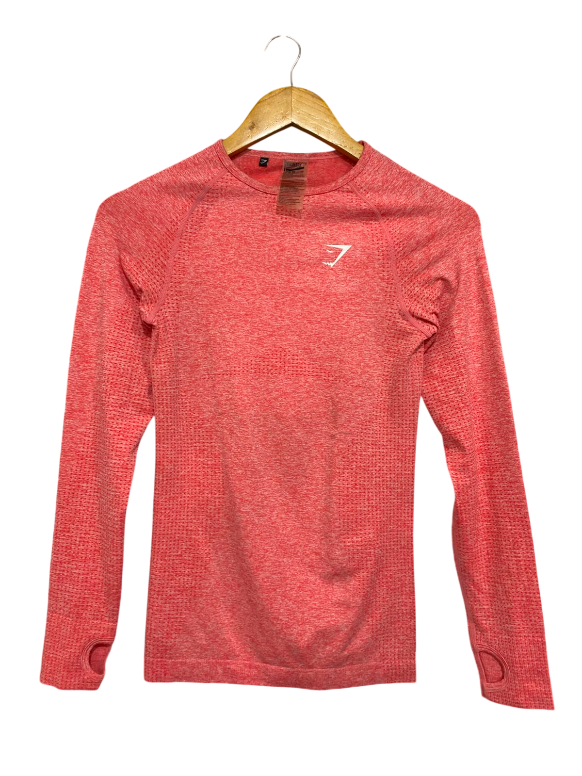 GYMSHARK |S| BUST 14| WOMEN'S CORAL PINK SEAMLESS LONG SLEEVE ATHLETIC WORKOUT TOP WITH THUMBHOLES