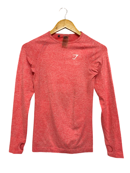 GYMSHARK |S| BUST 14| WOMEN'S CORAL PINK SEAMLESS LONG SLEEVE ATHLETIC WORKOUT TOP WITH THUMBHOLES