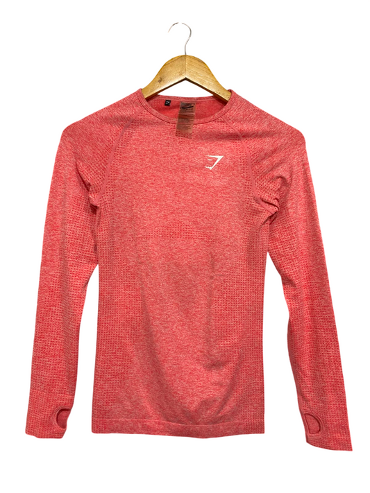 GYMSHARK |S| BUST 14| WOMEN'S CORAL PINK SEAMLESS LONG SLEEVE ATHLETIC WORKOUT TOP WITH THUMBHOLES