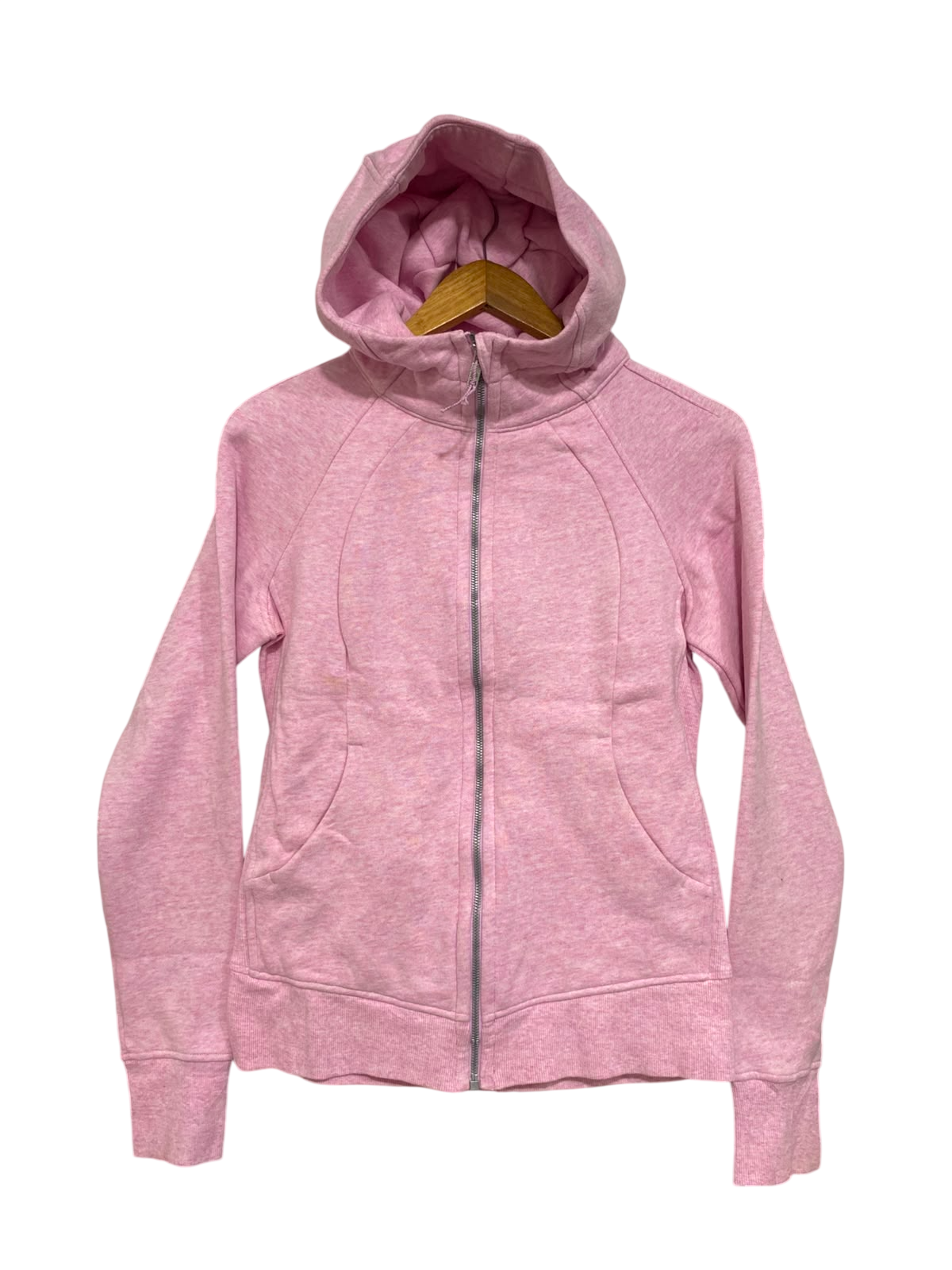 LULULEMON |M| BUST 18| WOMEN'S LIGHT PINK FULL-ZIP FLEECE ATHLETIC HOODIE WITH THUMBHOLES