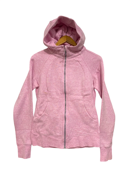 LULULEMON |M| BUST 18| WOMEN'S LIGHT PINK FULL-ZIP FLEECE ATHLETIC HOODIE WITH THUMBHOLES