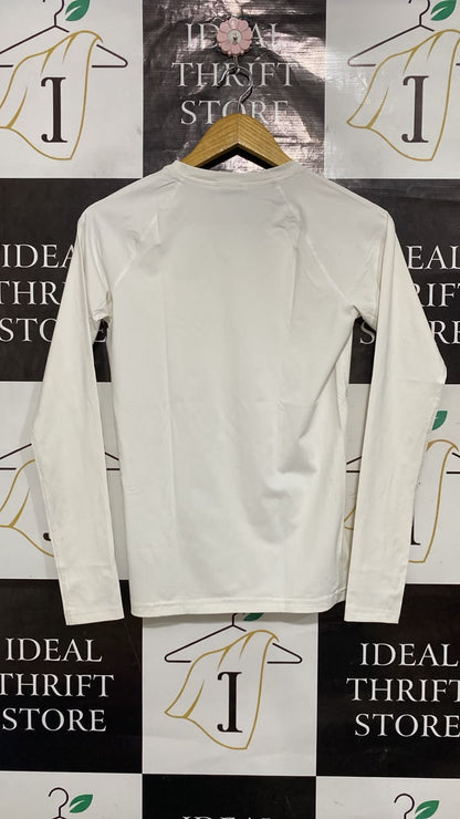 GYMSHARK | S| BUST 15| WOMEN'S APEX LONG SLEEVE WHITE WORKOUT SHIRT - ATHLETIC GYM TOP