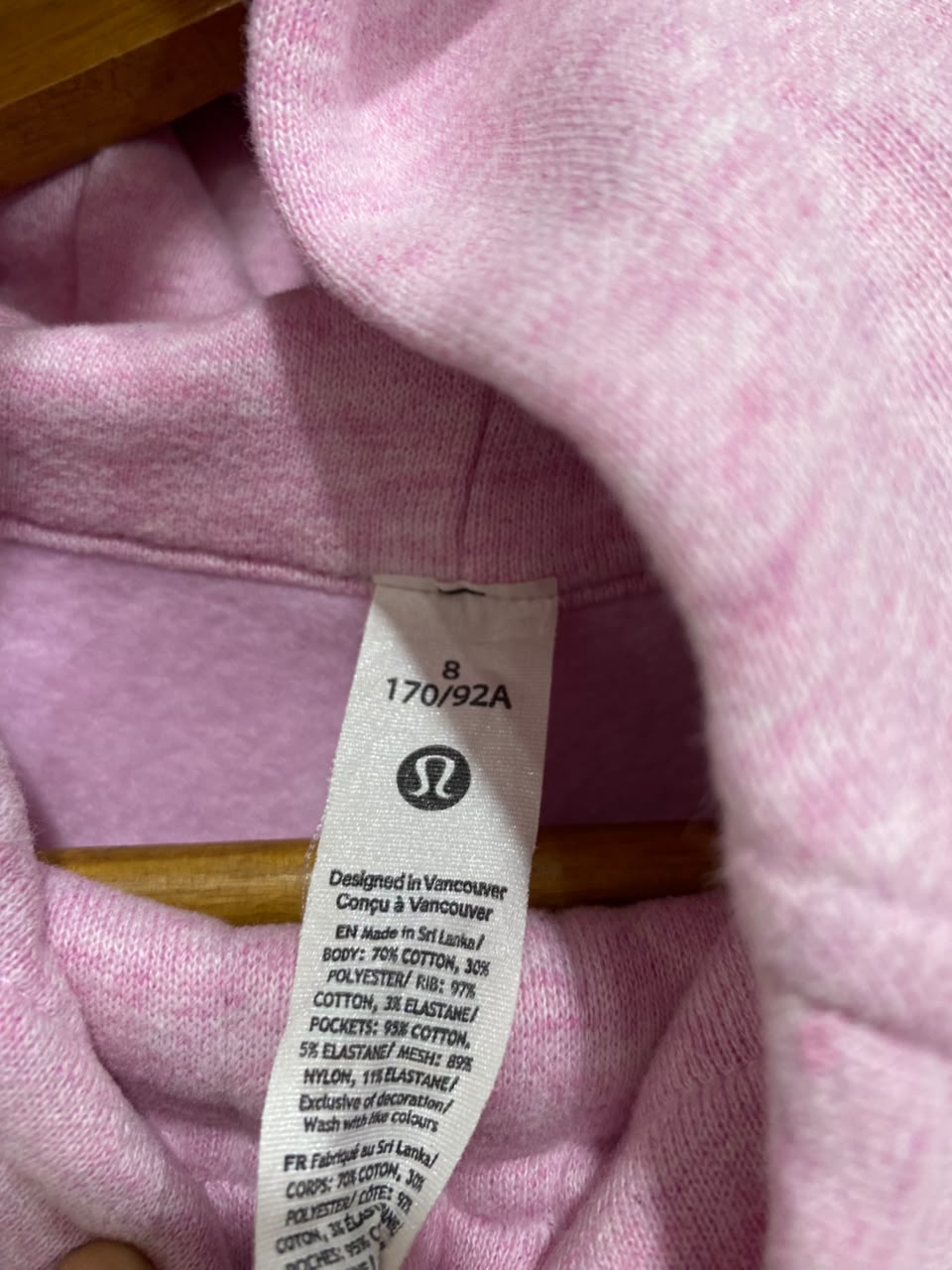LULULEMON |M| BUST 18| WOMEN'S LIGHT PINK FULL-ZIP FLEECE ATHLETIC HOODIE WITH THUMBHOLES