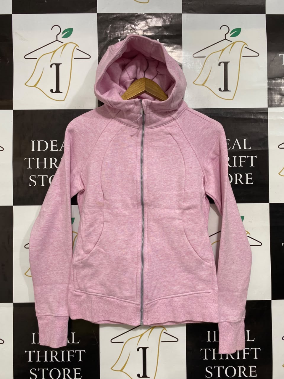 LULULEMON |M| BUST 18| WOMEN'S LIGHT PINK FULL-ZIP FLEECE ATHLETIC HOODIE WITH THUMBHOLES