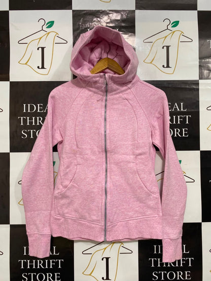 LULULEMON |M| BUST 18| WOMEN'S LIGHT PINK FULL-ZIP FLEECE ATHLETIC HOODIE WITH THUMBHOLES