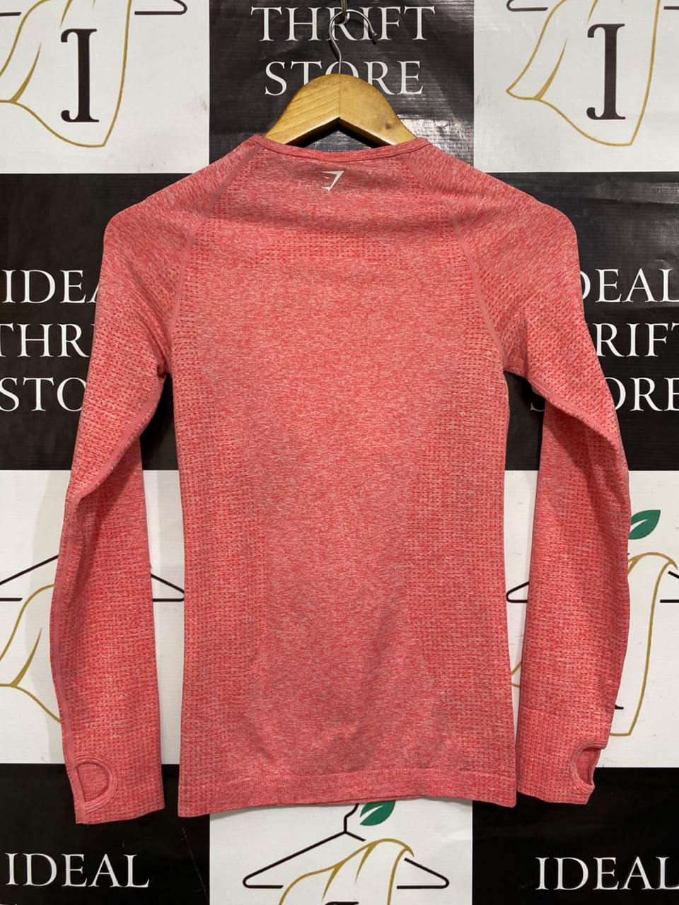 GYMSHARK |S| BUST 14| WOMEN'S CORAL PINK SEAMLESS LONG SLEEVE ATHLETIC WORKOUT TOP WITH THUMBHOLES