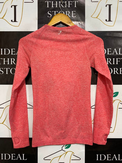 GYMSHARK |S| BUST 14| WOMEN'S CORAL PINK SEAMLESS LONG SLEEVE ATHLETIC WORKOUT TOP WITH THUMBHOLES