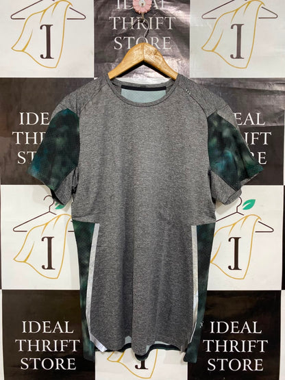 LULULEMON |M| BUST FREE| HEATHER GREY SHORT SLEEVE ATHLETIC RUNNING T-SHIRT WITH PRINTED PANELS