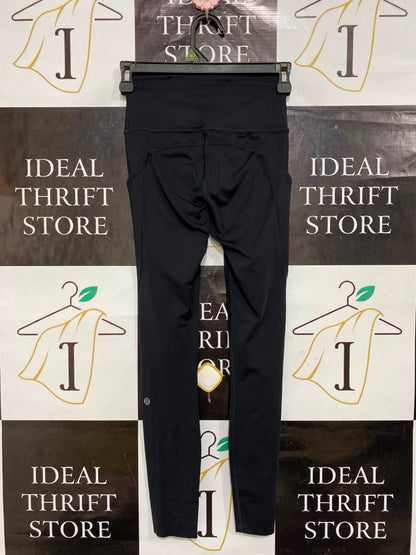 LULULEMON |XS| WAIST 22| WOMEN'S BLACK HIGH-WAISTED RUNNING LEGGINGS WITH SIDE POCKETS AND REFLECTIVE ACCENTS
