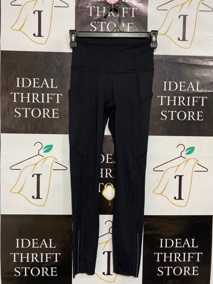 LULULEMON |XS| WAIST 22| WOMEN'S BLACK HIGH-WAISTED RUNNING LEGGINGS WITH SIDE POCKETS AND REFLECTIVE ACCENTS