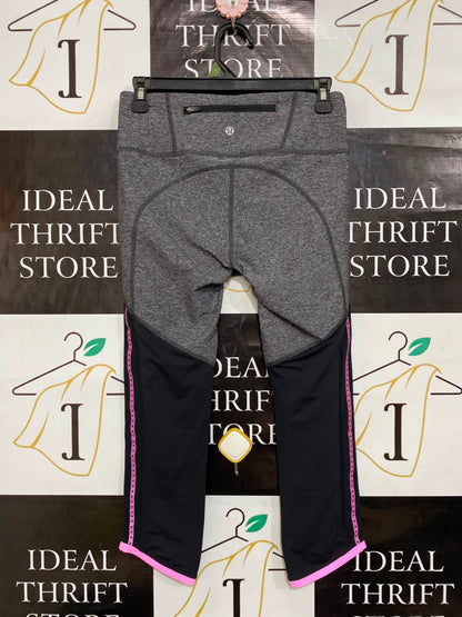 LULULEMON |M| WAIST 26| WOMEN'S CHARCOAL GREY HEATHERED CAPRI ATHLETIC LEGGINGS WITH PINK TRIM