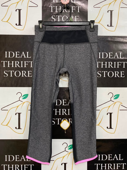 LULULEMON |M| WAIST 26| WOMEN'S CHARCOAL GREY HEATHERED CAPRI ATHLETIC LEGGINGS WITH PINK TRIM