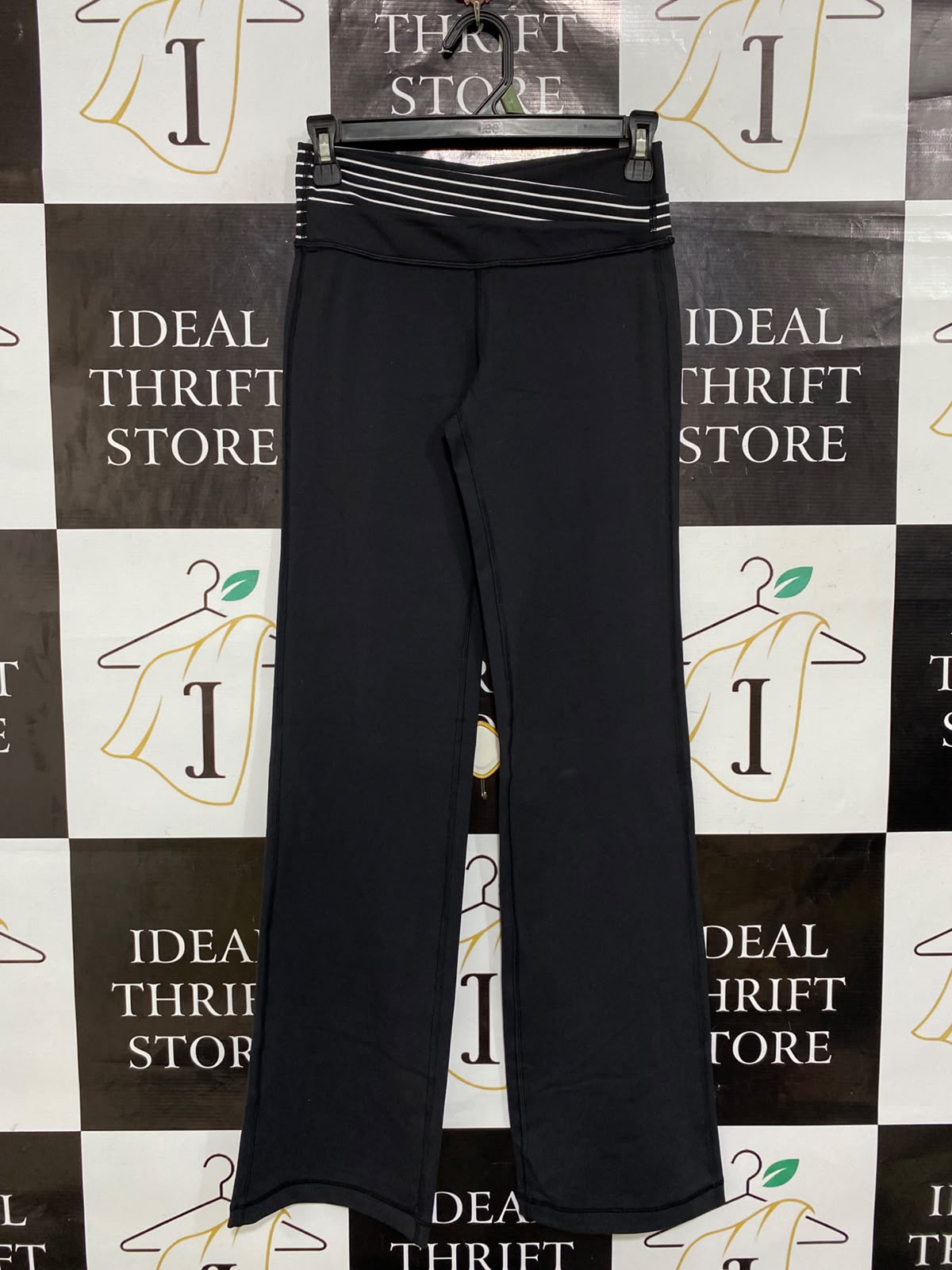LULULEMON |XS| WAIST 24| WOMEN'S BLACK FLARED YOGA PANTS WITH STRIPED CROSSOVER WAISTBAND