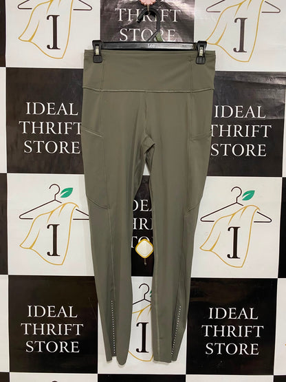LULULEMON |S| WAIST 26| WOMEN'S OLIVE GREEN HIGH-WAISTED RUNNING LEGGINGS WITH SIDE POCKETS AND REFLECTIVE ACCENTS