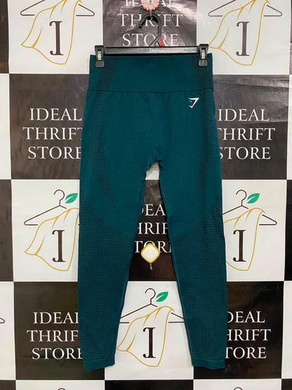 GYMSHARK |S| WAIST 26| WOMEN'S TEAL GREEN SEAMLESS HIGH-WAISTED MESH WORKOUT LEGGINGS