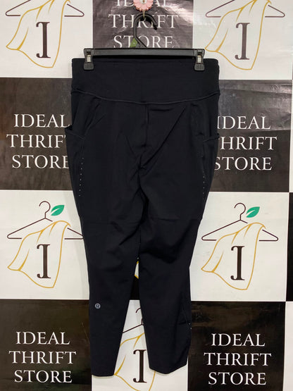 LULULEMON |M| WAIST 28| WOMEN'S BLACK HIGH-WAISTED ATHLETIC CROPPED LEGGINGS WITH SIDE POCKETS AND REFLECTIVE ACCENTS