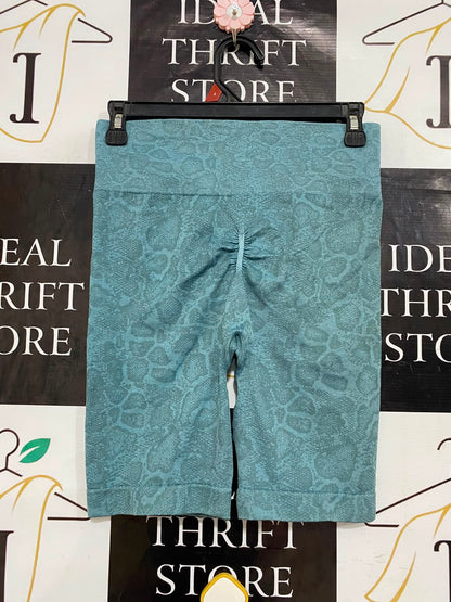 GYMSHARK |S| WAIST 26| WOMEN'S TEAL SNAKESKIN JACQUARD SEAMLESS HIGH-WAISTED BIKER SHORTS