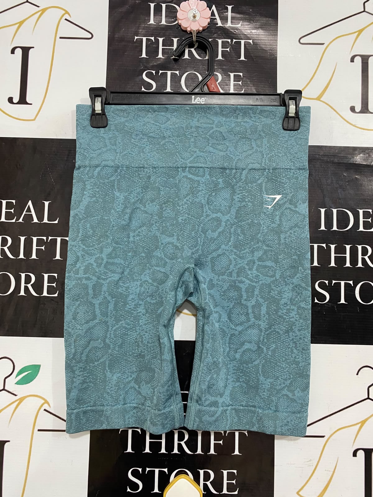 GYMSHARK |S| WAIST 26| WOMEN'S TEAL SNAKESKIN JACQUARD SEAMLESS HIGH-WAISTED BIKER SHORTS