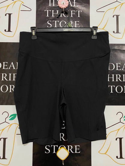 LULULEMON |L| WAIST 32| WOMEN'S BLACK HIGH-WAISTED RIBBED MID-THIGH BIKER SHORTS