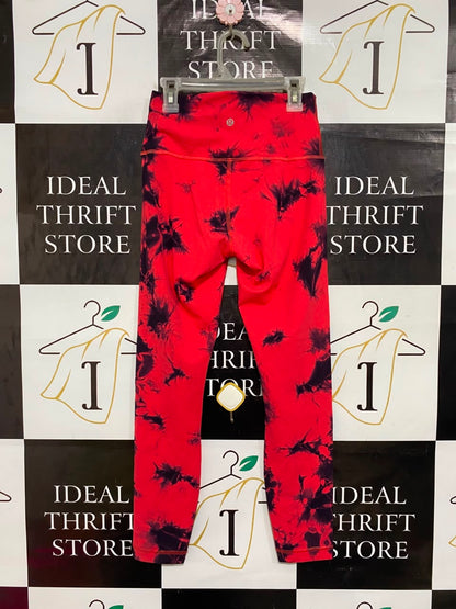 LULULEMON |XS| WAIST 22| WOMEN'S CORAL RED AND BLACK TIE-DYE HIGH-WAISTED ATHLETIC LEGGINGS