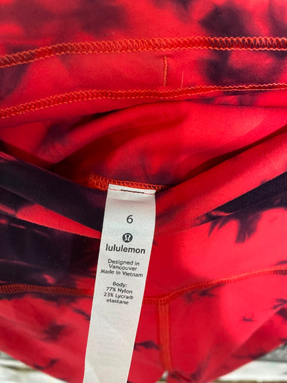 LULULEMON |XS| WAIST 22| WOMEN'S CORAL RED AND BLACK TIE-DYE HIGH-WAISTED ATHLETIC LEGGINGS