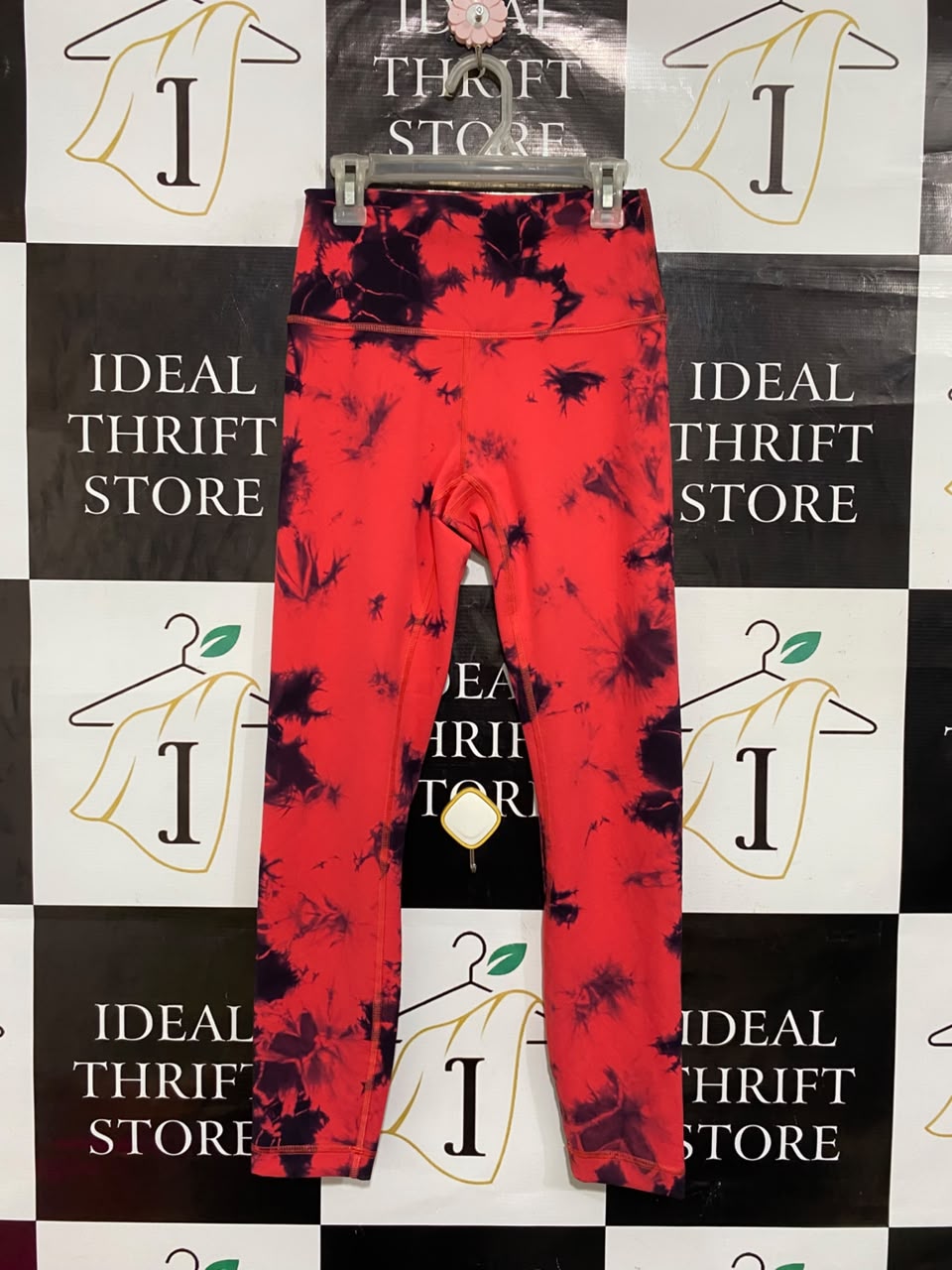 LULULEMON |XS| WAIST 22| WOMEN'S CORAL RED AND BLACK TIE-DYE HIGH-WAISTED ATHLETIC LEGGINGS