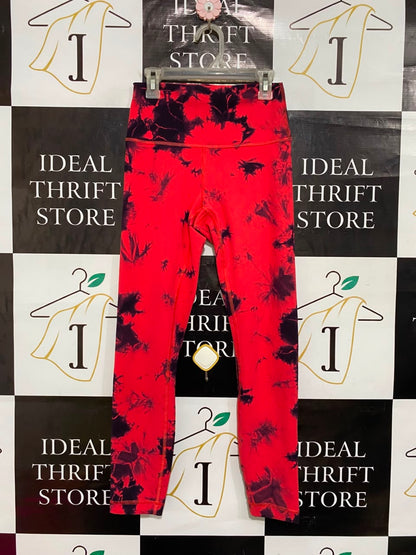 LULULEMON |XS| WAIST 22| WOMEN'S CORAL RED AND BLACK TIE-DYE HIGH-WAISTED ATHLETIC LEGGINGS
