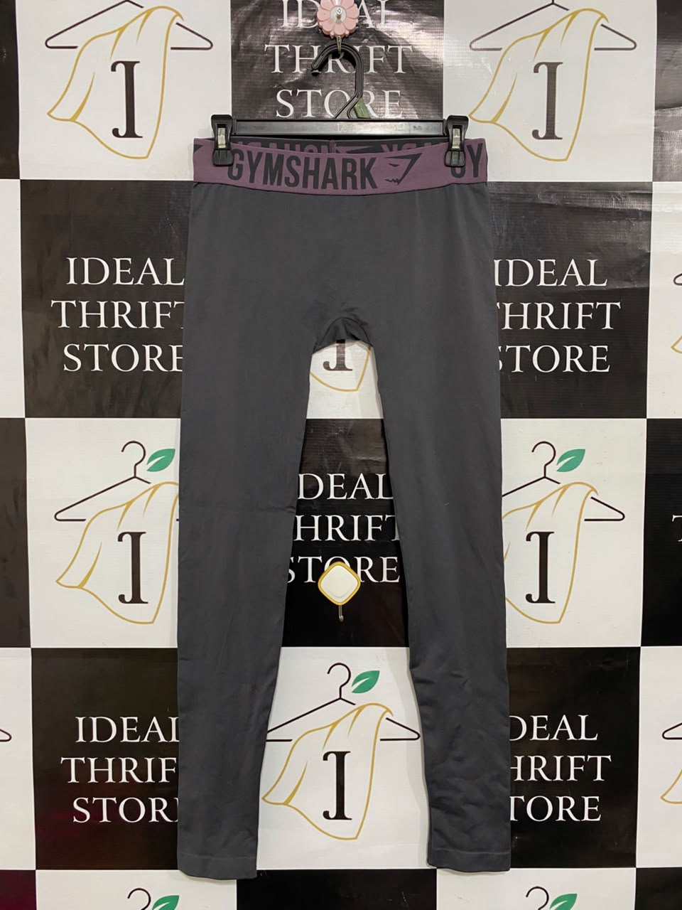 GYMSHARK |S| WAIST 26| CHARCOAL GREY & PURPLE LOGO BAND SEAMLESS LEGGINGS