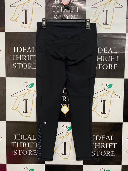 LULULEMON |M| WAIST 28| WOMEN'S BLACK HIGH-WAISTED ATHLETIC CROPPED LEGGINGS WITH SIDE POCKETS & PERFORATED DOTTED ANKLE PANELS
